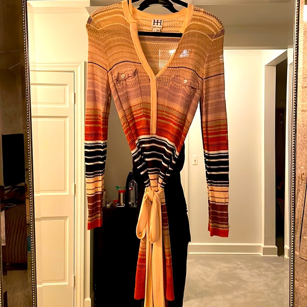 Haute hippie sheath striped mini dress with belt